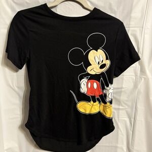Disney Womens Mickey and  Minnie Short Sleeve Black Basic T Shirt Size Small 3-5